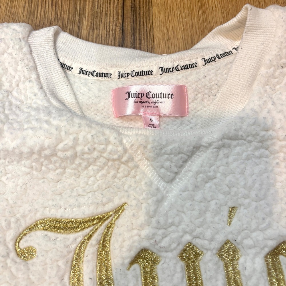 Juicy Couture White Fleece Lounge Matching Set Gold Embroidered Cream Size Small - Picture 3 of 9